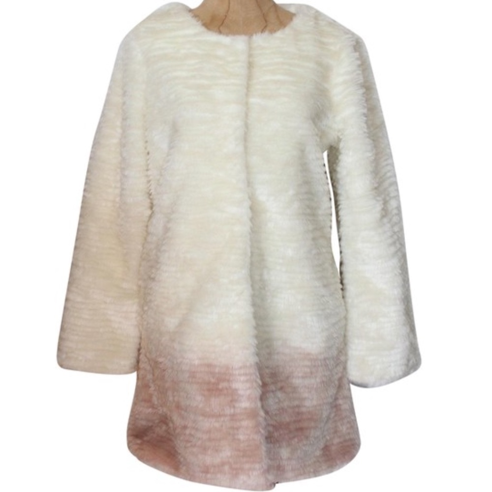 WILLOW & CLAY Faux Fur Ivory Pink Ombre Coat XS